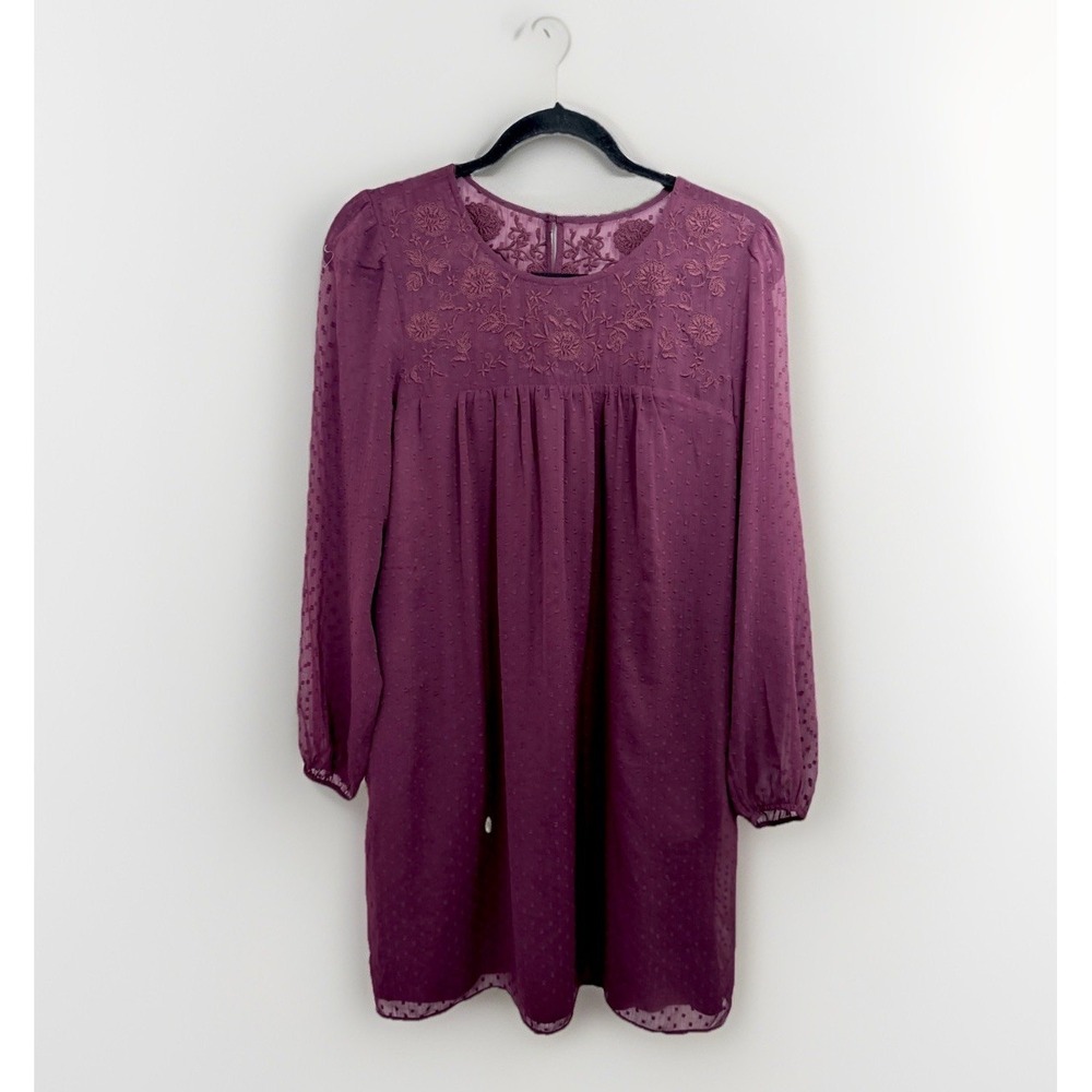 Abercrombie & Fitch Mauve Swiss Dot Embroidered Lace Dress Size Small Tall Boho